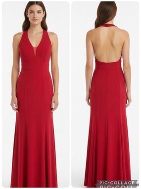 Morgan & Co. Evening Dress Red Open Back Halter Jersey Knit NWT 5 (Jrs) Cocktail
